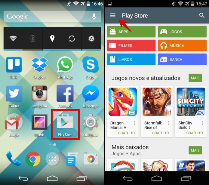 Abra o Google Play e acesse o menu do aplicativo (Foto: Reprodução/Helito Bijora) 