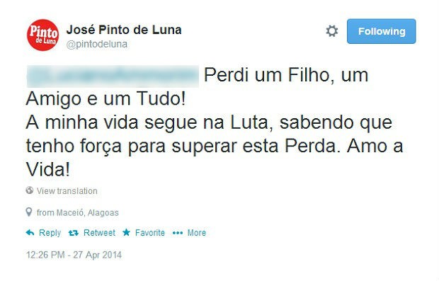 Delegado manifesta dor pela perda do filho em postagem no web (Foto: Reprodução/Twitter)