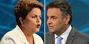 Dilma e Aécio se atacam no primeiro debate na TV para o 2º turno (Nelson Almeida/AFP)