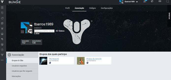 Depois veja seu clã na página da Bungie (Foto: Reprodução/Thiago Barros)