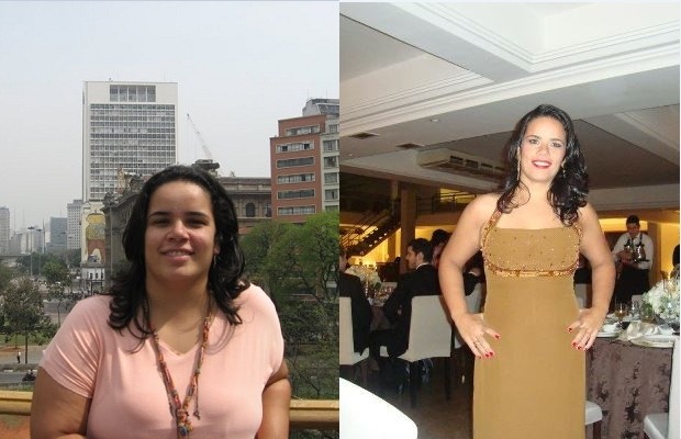 Antes e depois: a personal trainer Denise Bringel perdeu 40 kg após redução do estômago. (Foto: Arquivo pessoal)