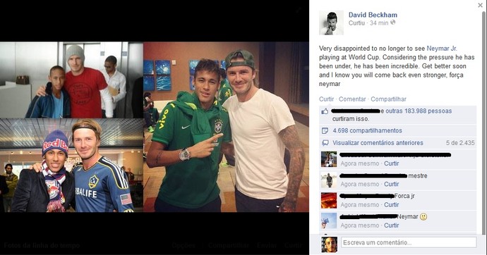 Beckham manda mensagem para Neymar (Foto: Reprodução)