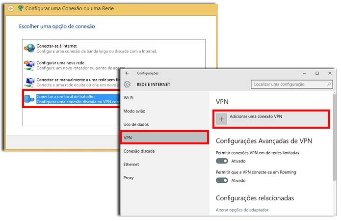 Crie uma VPN no Windows 7, 8, 8.1 (à esquerda) ou no Windows 10 (à direita) (Foto: Reprodução/Paulo Alves)