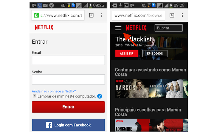 Acessando as configurações do Netflix pelo Android (Foto: Reprodução/Marvin Costa)