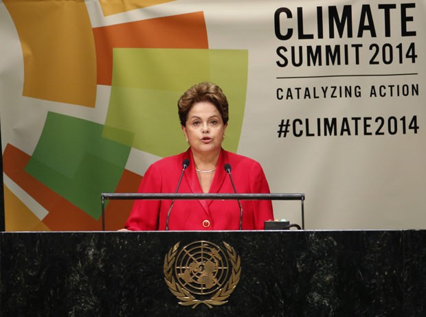 A presidente Dilma Rousseff durante discurso na Cúpula do Clima da Organização das Nações Unidas, nesta terça-feira (23) (Foto: Mike Segar/Reuters)