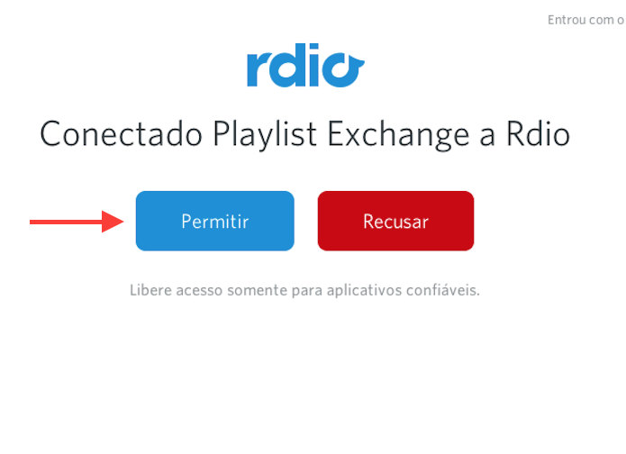 Permitindo que o Playlist Exchance se conecte ao Rdio (Foto: Reprodução/Marvin Costa)