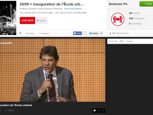Haddad durante evento em Paris (Foto: Reprodução)