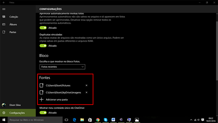Windows 10 pode ter fonte de fotografias escolhida pelo usuário (Foto: Reprodução/Elson de Souza)