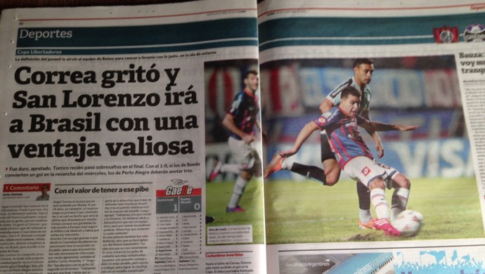 Jornais argentinos sobre Grêmio e San Lorenzo (Foto: Reprodução)