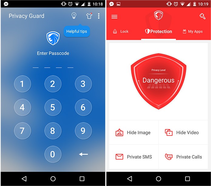 Quando não há nenhuma mídia protegida, o app fica vermelho, representando o maior nível de ameaça (Reprodução)