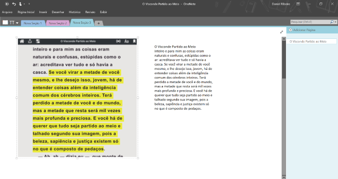 O conteúdo reconhecido pelo OCR poderá ser colado como texto no próprio OneNote (Foto: Reprodução/Daniel Ribeiro)