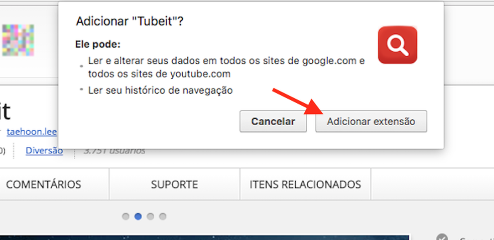 Opção para baixar e instalar a extensão Tubeit no Google Chrome (Foto: Reprodução/Marvin Costa)