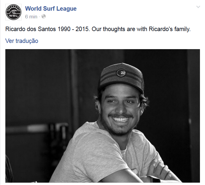 Site oficial da Liga Mundial de Surfe faz homenagem a Ricardo dos Santos (Foto: Reprodução)