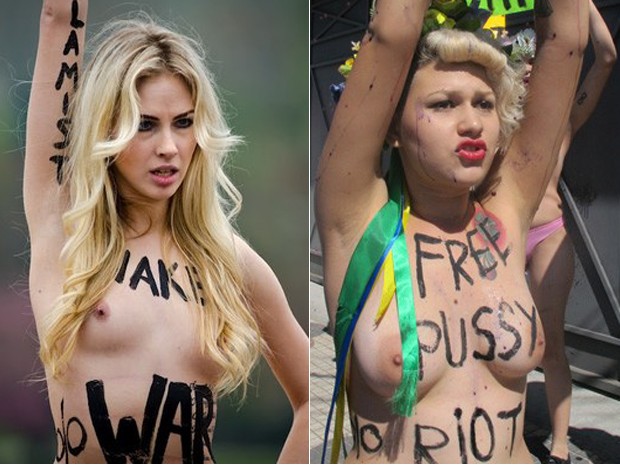 Alexandra Shevchenko, ativista e cofundadora do Femen, e Sara Winter (Foto: Femen.Org e Nahalia Duarte/G1)