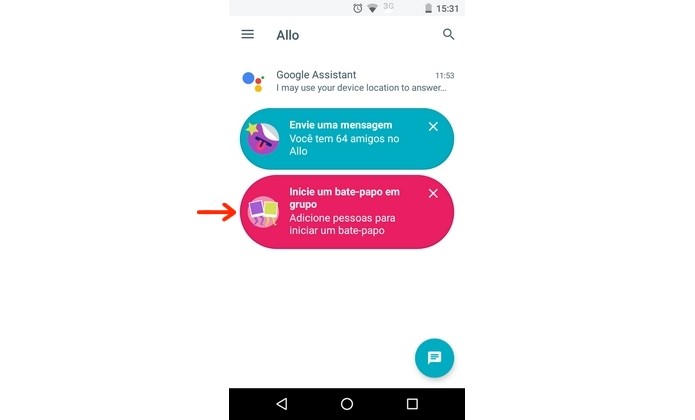 Tela inicial do Google Allo no Android (Foto: Reprodução/Raquel Freire)