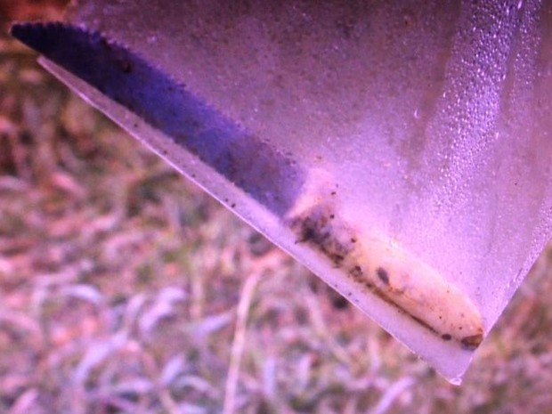 Faca de cozinha foi usada em crime na aldeia, segundo Pol&iacute;cia Civil (Foto: Osmar Lucas/RBS TV)