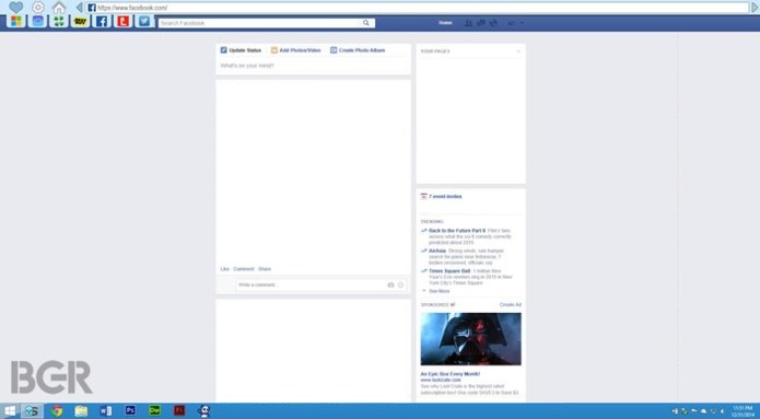 Imagem mostra Internet Explorer completamente remodelado acessando o Facebook (Foto: Reprodução/BGR)