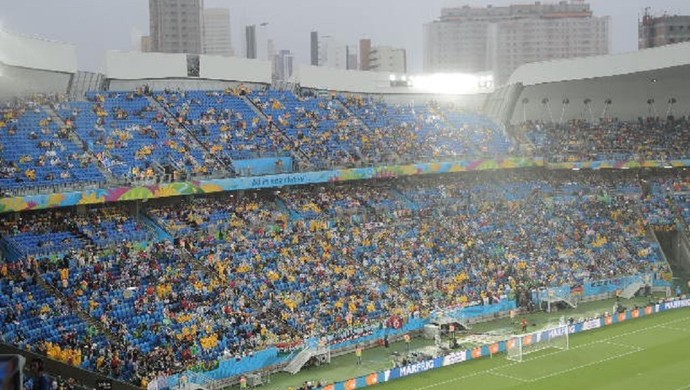Arquibancadas móveis da Arena das Dunas recebe torcedores de México e Camarões (Foto: Janir Júnior) Arquibancadas móveis da Arena das Dunas recebe torcedores de México e Camarões (Foto: Janir Júnior)