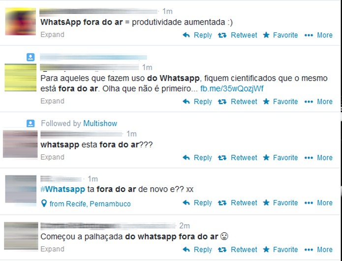 Usuários reclamam no Twitter sobre bug no WhatsApp (Foto: Reprodução/Luciana Maline) Usuários reclamam no Twitter sobre bug no WhatsApp (Foto: Reprodução/Luciana Maline)