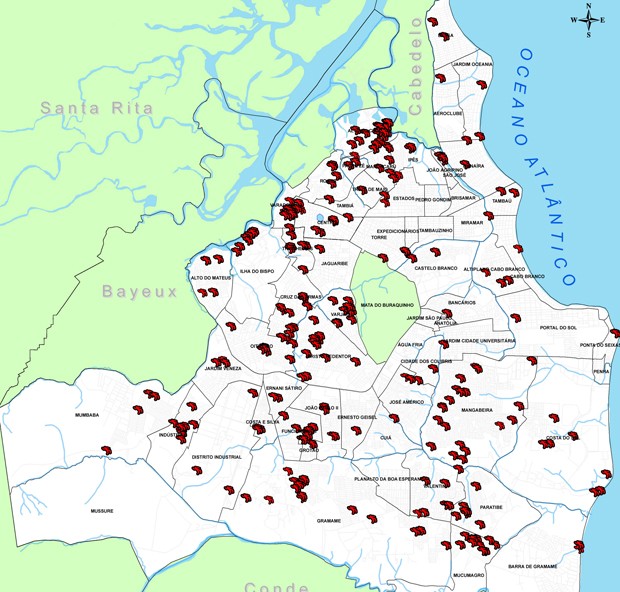 Mapa mostra os bairros mais violentos de João Pessoa (Foto: Programa Paraíba Unida Pela Paz/Reprodução)