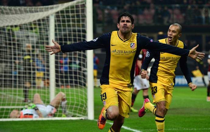 Diego Costa gol, Milan x Atlético de Madrid (Foto: AFP)