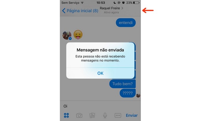 Janela de chat de alguém que bloqueou usuário no Messenger (Foto: Reprodução/Raquel Freire)