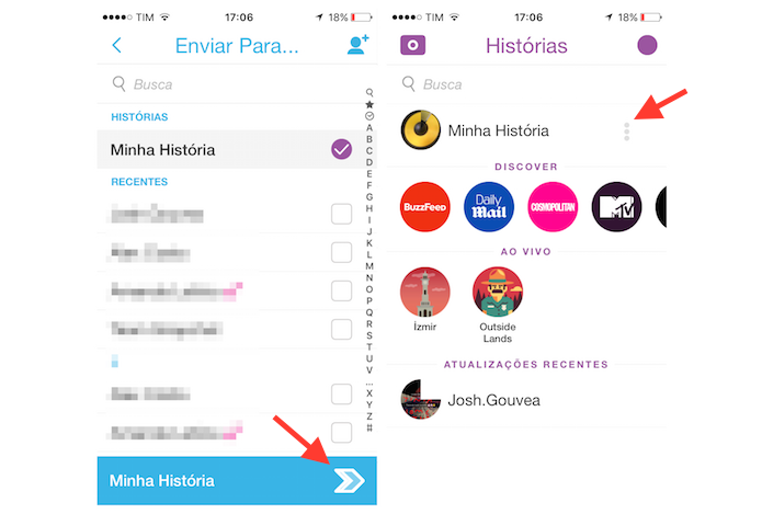 Postando um snap e acessando as informações de visualização das histórias (Foto: Reprodução/Marvin Costa)