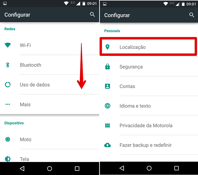 Acessando as configurações de localização do Moto G (Foto: Felipe Alencar/TechTudo)