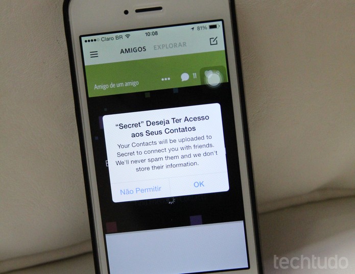 É possível atualizar a lista de contatos do Secret a partir da agenda do celular (Foto: Carol Danelli/TechTudo)