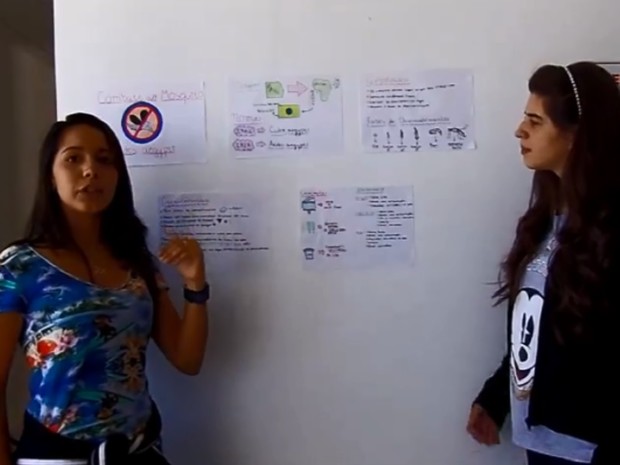 Meninas do IF Sul de Minas em Poços de Caldas gravaram aula contra o Aedes aegypti (Foto: Reprodução EPTV)