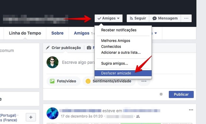 Removendo um amigo do Facebook (Foto: Reprodução/Helito Bijora) Removendo um amigo do Facebook (Foto: Reprodução/Helito Bijora)