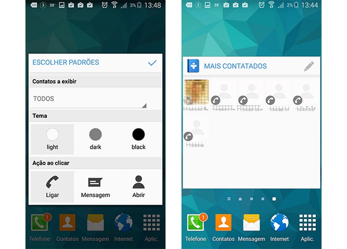 Contacts Widgets tem até integração com WhatsApp (Foto: Reprodução/Barbara Mannara)