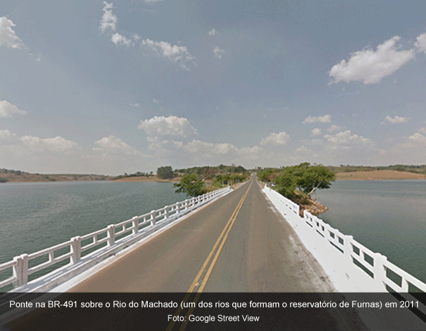 Gif ponte Rio do Machado, um dos rios do Lago de Furnas (Foto: Montagem G1 / Google Street View)