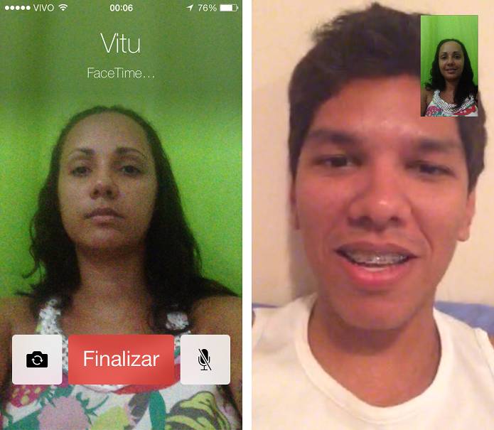 Chamada realizada pelo FaceTime (Foto: Aline Jesus/Reprodução) Chamada realizada pelo FaceTime (Foto: Aline Jesus/Reprodução)
