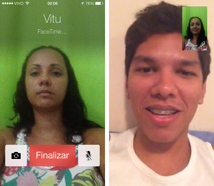 Chamada realizada pelo FaceTime (Foto: Aline Jesus/Reprodução)