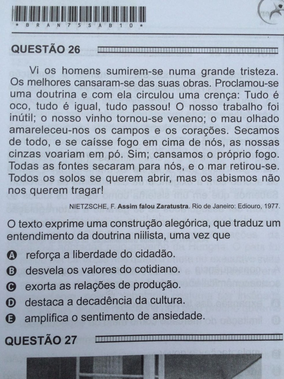 ENEM 2016 - 1º DIA - PROVA BRANCA - QUESTÃO 26 (Foto: G1 )