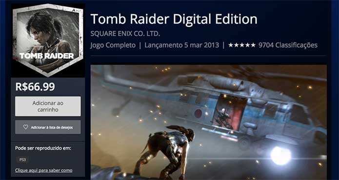 Tomb Raider e sua versão digital na PSN (Foto: Reprodução/Felipe Vinha)