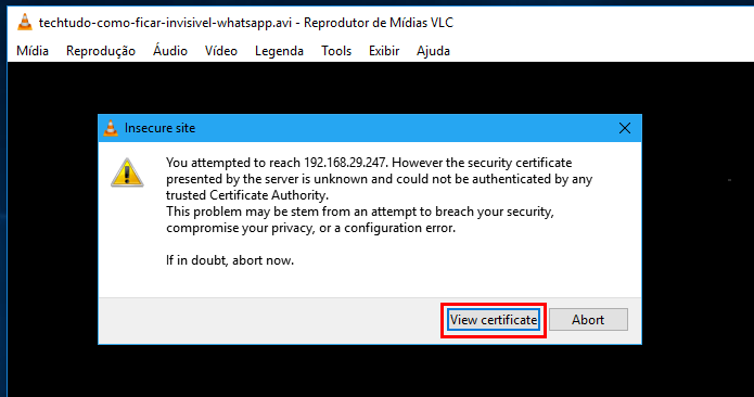 VLC alertando que o Chromecast pode ser inseguro (Foto: Reprodução/Edivaldo Brito)