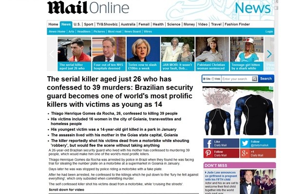 O jornal britânico Daily Mail também noticiou o caso (Foto: Reprodução)