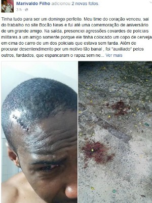 Jornalista faz postagem denunciando agresso cometida por policiais em Salvador (Foto: Reproduo/Facebook)