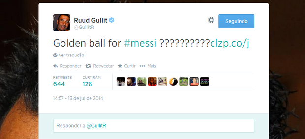 Gullit critica escolha de Messi como o melhor da Copa