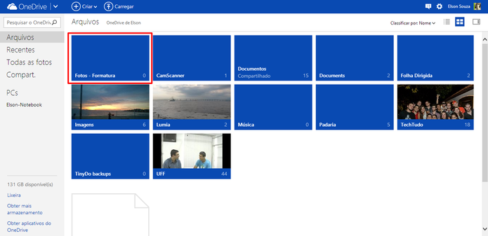 OneDrive exibe sua pasta criada junto com os outros arquivos já existentes no serviço (Foto: Reprodução/Elson de Souza)