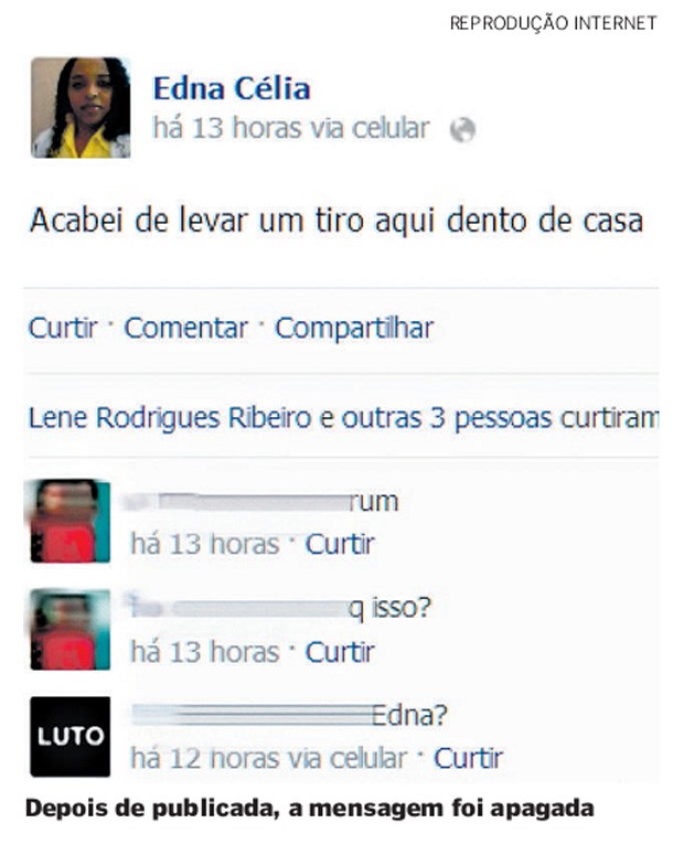 Mensagem publicada no Facebook por vítima antes de morrer. (Foto: Reprodução/ Internet)