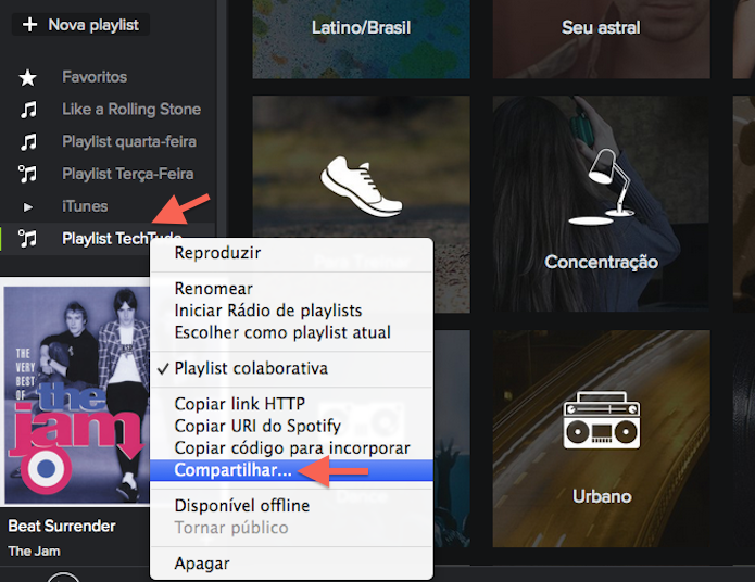 Compartilhando uma playlist colaborativa do Spotify (Foto: Reprodução/Marvin Costa)