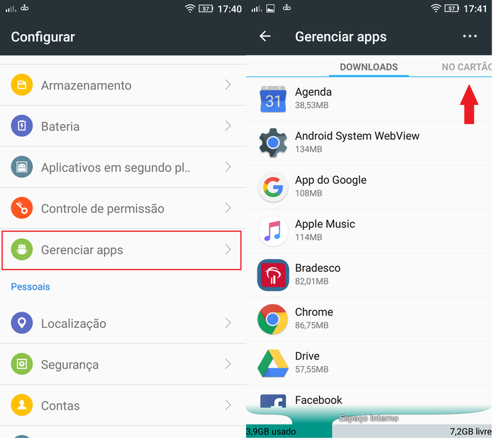Nas configurações do Android, vá até "Gerenciar apps" (Foto: Reprodução/Caio Bersot) Nas configurações do Android, vá até "Gerenciar apps" (Foto: Reprodução/Caio Bersot)
