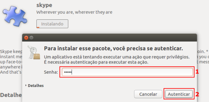 Autorizando a instalação do Skype no Ubuntu (Foto: Reprodução/Edivaldo Brito) Autorizando a instalação do Skype no Ubuntu (Foto: Reprodução/Edivaldo Brito)