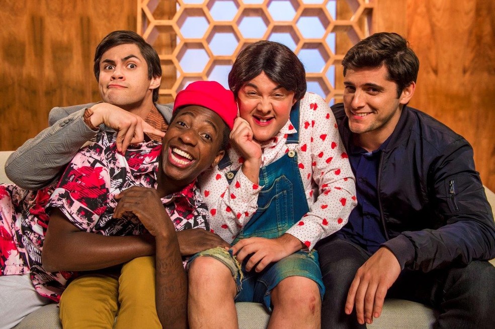'Os Trapalhões': foto mostra novo elenco com Bruno Gissoni, Mumuzinho, Gui Santana e Lucas Veloso (Foto: Divulgação/TV Globo)