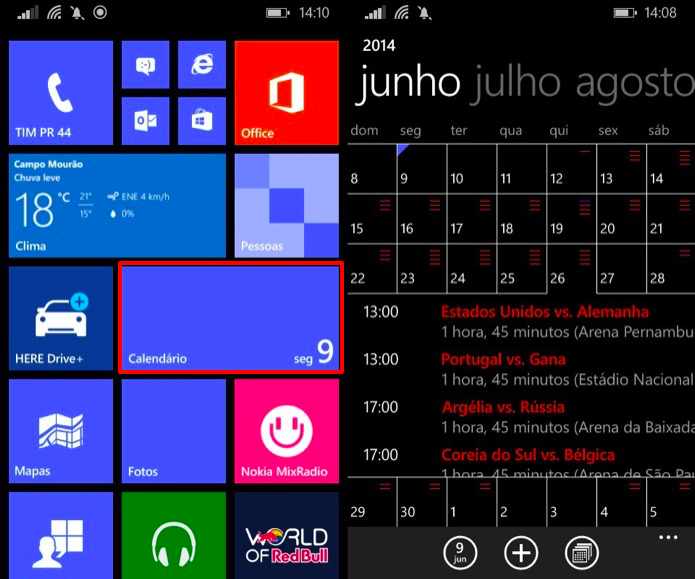 Calendário da copa será sincronizado com o Windows Phone (Foto: Reprodução/Helito Bijora)