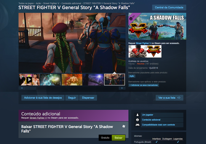 Baixe o DLC de Street Fighter V gratuitamente no Steam (Foto: Reprodução/Murilo Molina)