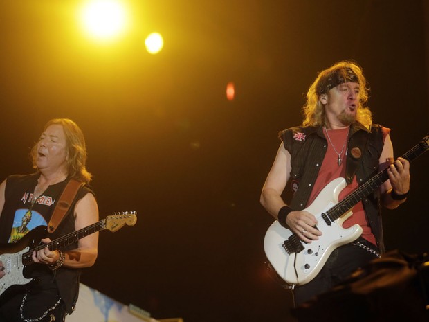 Integrantes do Iron Maiden durante o show de encerramento no Palco Mundo (Foto: Wilton Junior/Estadão Conteúdo)